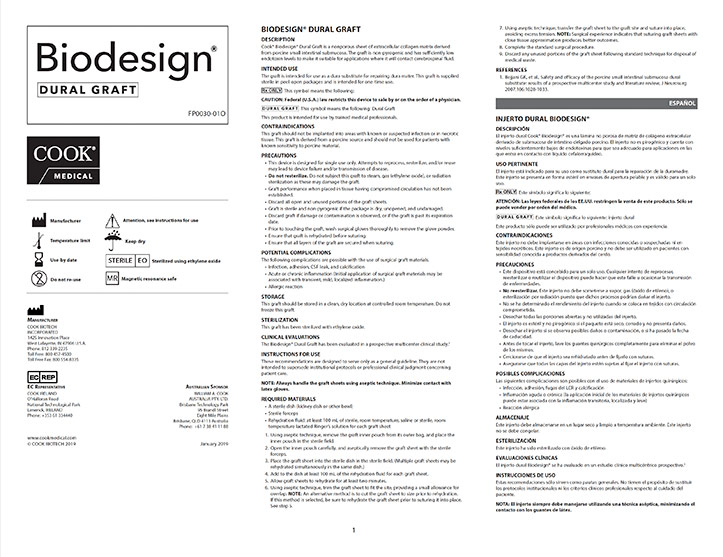 Duragraft Specs Sheet