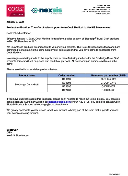 Transfer of sales support to Nexsis